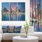 Designart - Coastal City Fantasy Night Scene in Oil Painting - Cityscapes Painting Print on Wrapped Canvas set